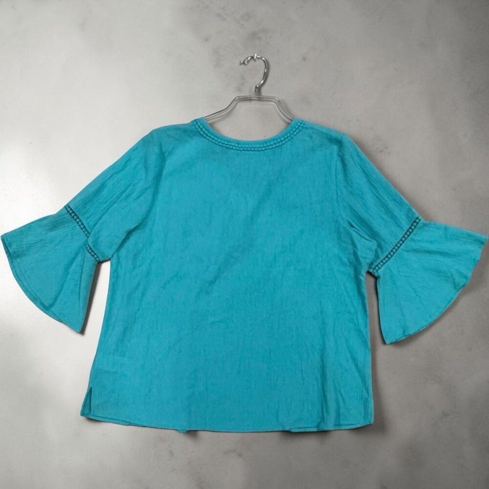 d&co Denim & Company Women’s 1X Turquoise Boho Peasant Blouse - Picture 7 of 12